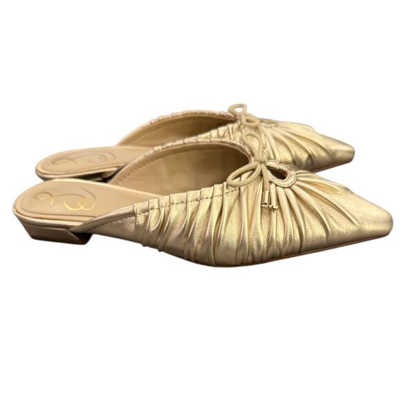 Sam Edelman Julia Pump Mule Size 7M Gold Metallic Leather Ruched Pointed Flat 6 - Picture 4 of 7